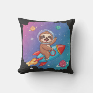 Space Sloth on Rocket – Dreamy Slow Cartoon Vector Cushion