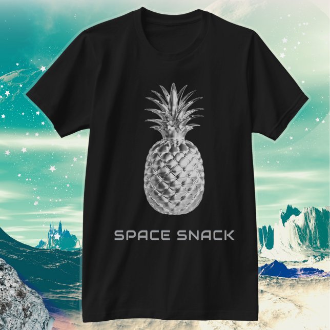 Space Snack Silver Pineapple T-Shirt (A t-shirt with silver pineapple and 'Space Snack' caption, for sci-fi fans and aspiring astronauts)