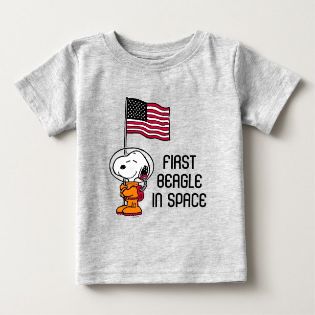 SPACE | Snoopy With Flag Astronaut Baby T-Shirt (Front)
