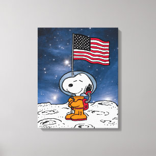 SPACE   Snoopy With Flag Astronaut Canvas Print