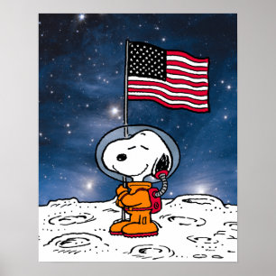 SPACE   Snoopy With Flag Astronaut Poster
