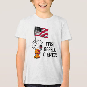SPACE   Snoopy With Flag Astronaut Tri-Blend Shirt
