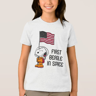 SPACE Snoopy With Flag Astronaut Tri-Blend Shirt