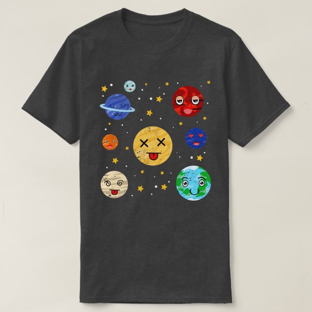 Space Solar System Astronomy Lover Cute Planets T-Shirt (Design Front)