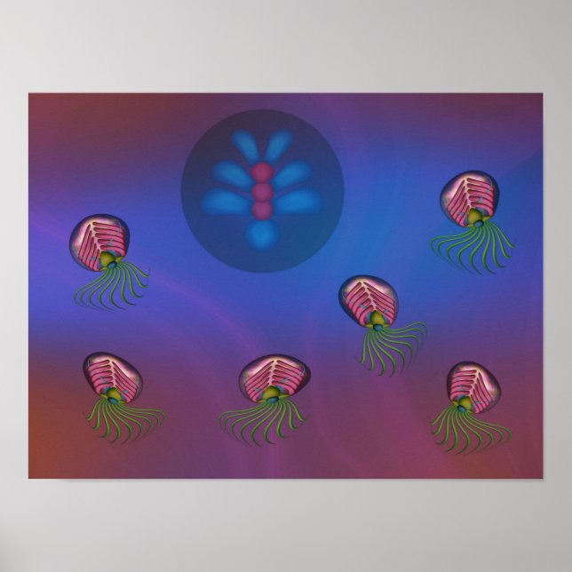 Space squids and human form poster (Front)