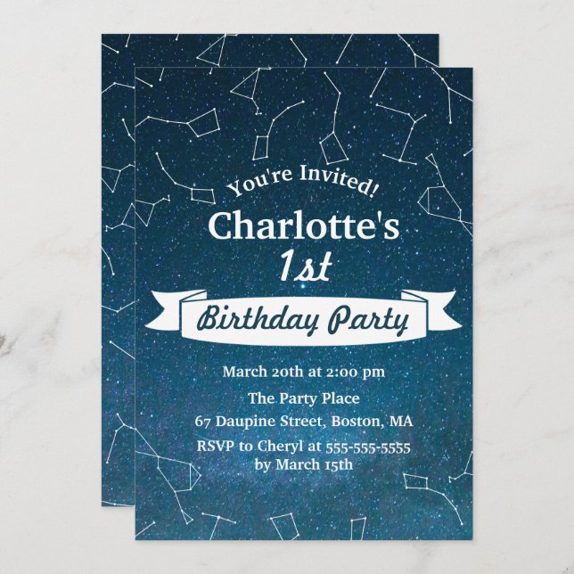 Space Star Constellation Astronomer Birthday Party Invitation (Front/Back)