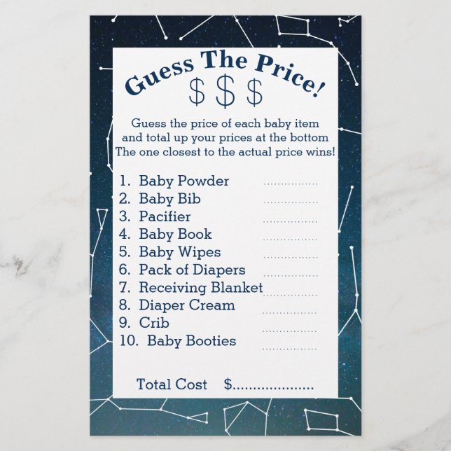 Space & Star Constellations Guess The Prices Flyer (Front)