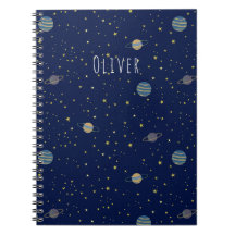 Space Stars Planets & Custom Name on Deep Blue