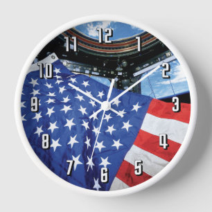 Space Station American Flag Earth Orbit Clock