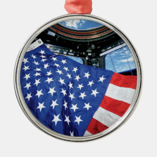 Space Station American Flag Earth Orbit Metal Tree Decoration