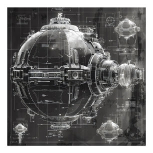 Space Station Black Diagram Photo Print