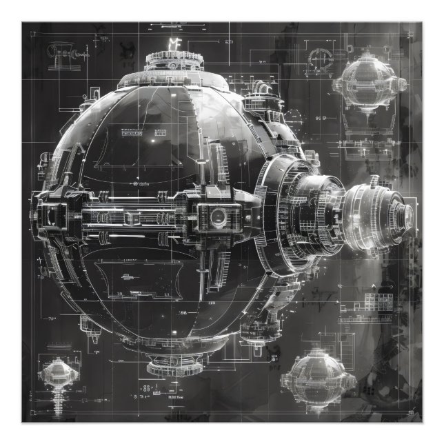 Space Station Black Diagram Photo Print (Front)