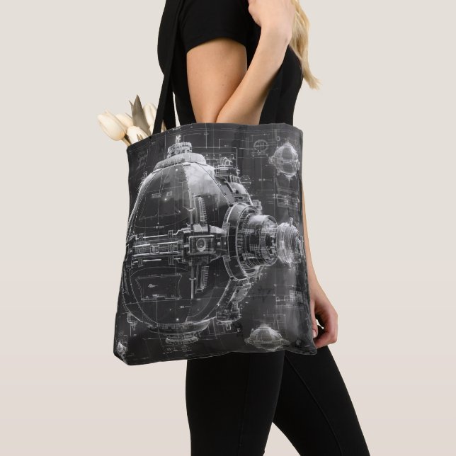 Space Station Black Diagram Tote Bag (Close Up)