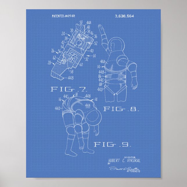 Space Suit 1972 Patent Art - Blueprint Poster (Front)