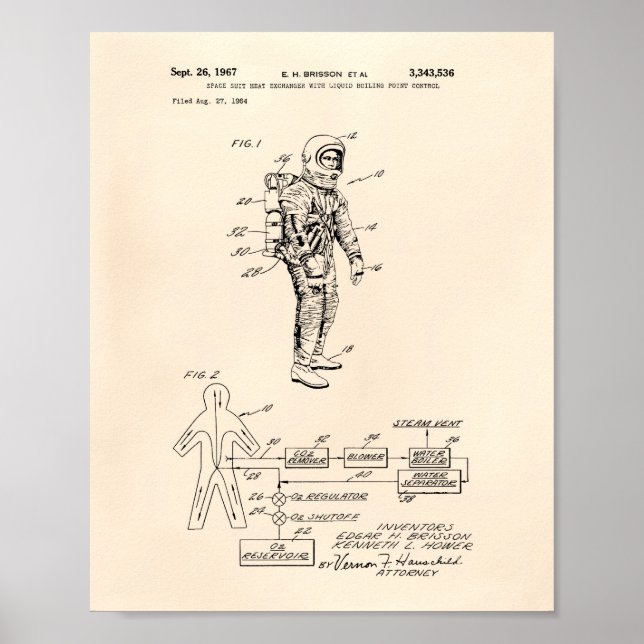 Space Suit Heat Exchanger 1967 Patent Old Peper Poster (Front)