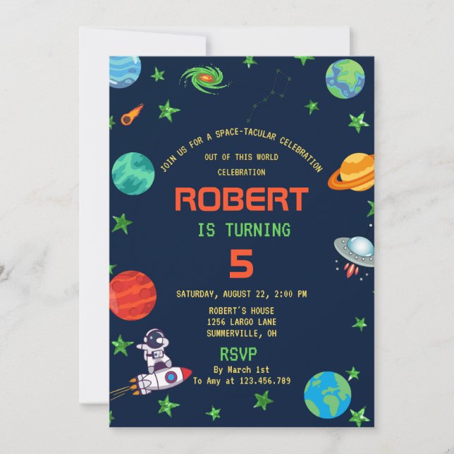 SPACE-TACULAR CELEBRATION BIRTHDAY INVITATION (Front)