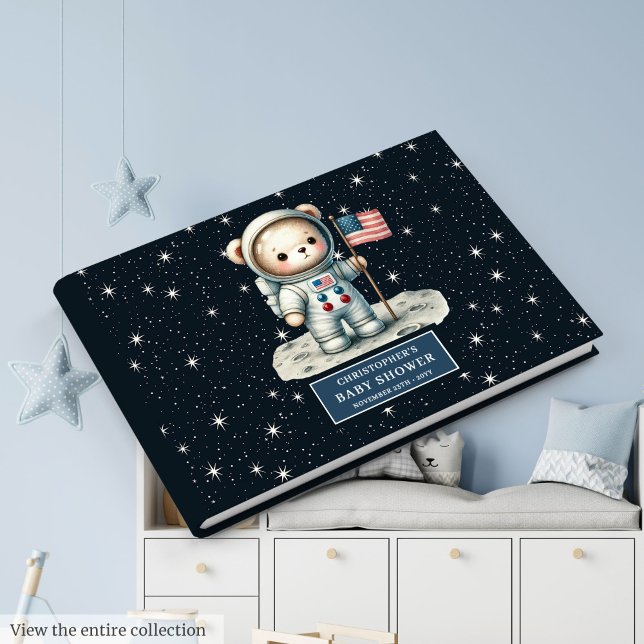 Space Teddy Bear Astronaut Boy Baby Shower Sign In Guest Book (Space Teddy Bear Astronaut Boy Baby Shower Sign In)