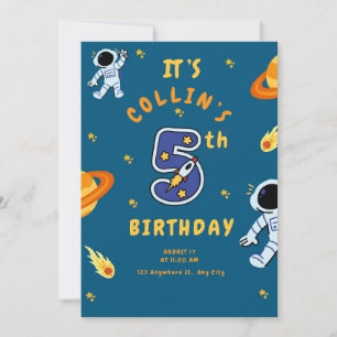 Space Theme 5th Birthday Invitation for Boys