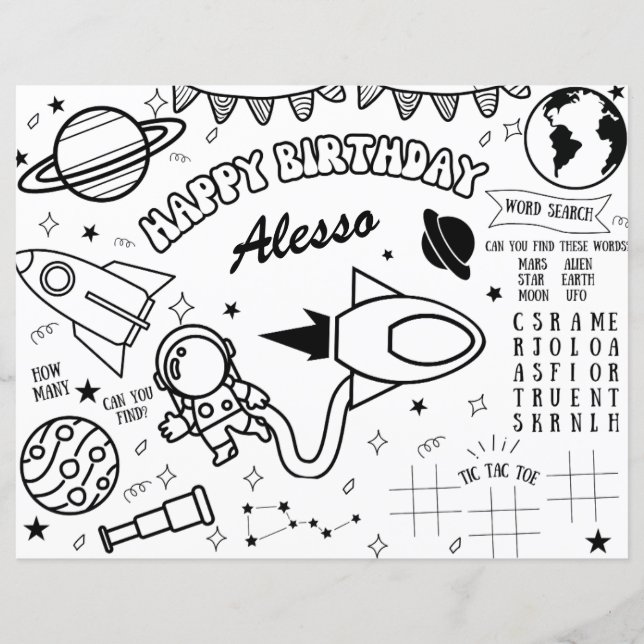 Space Theme Astronaut Colouring Page Birthday Deco (Front)
