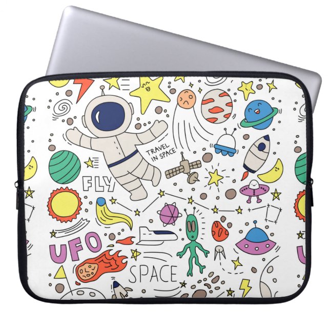 Space theme in doodle style illustration laptop sleeve (Front)