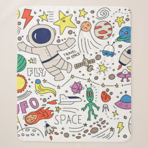 Space theme in doodle style illustration sherpa blanket