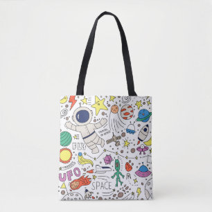 Space theme in doodle style illustration tote bag