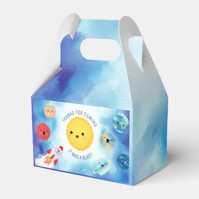 Space theme Outer Space Rocket 1st Birthday   Favo Favour Box (Back Side)