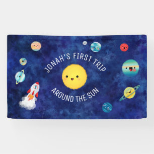 Space Theme Rock Ship First Birthday Outer Space Banner