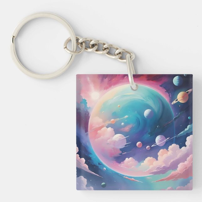 Space themed abstract art key ring (Front)