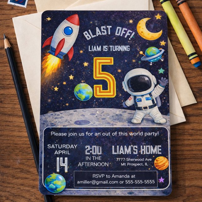 Space Themed Birthday Blast Off Outer Space Invitation (Creator Uploaded)