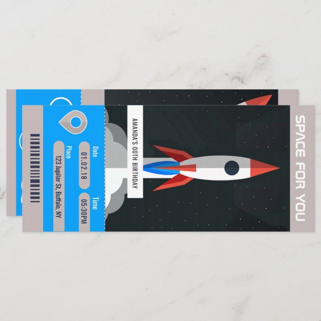 Space Themed Birthday Party travel ticket invite (Front/Back)