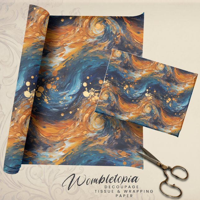 Space Themed  Blue And Gold Abstract Modern  Wrapping Paper (Creator Uploaded)