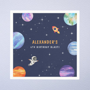 Space Themed Cute Birthday Party Watercolor Napkin
