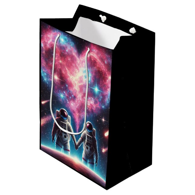Space-Themed Gift Bag - Astronauts in Cosmic Love (Front Angled)