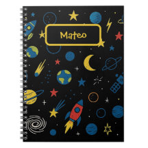 Space Themed Notebook With Rocket & Galaxy Doodle