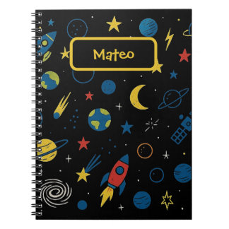 Space Themed Notebook With Rocket & Galaxy Doodle