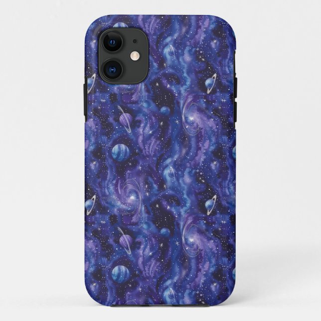 Space-themed pattern with stars and planets Case-Mate iPhone case (Back)