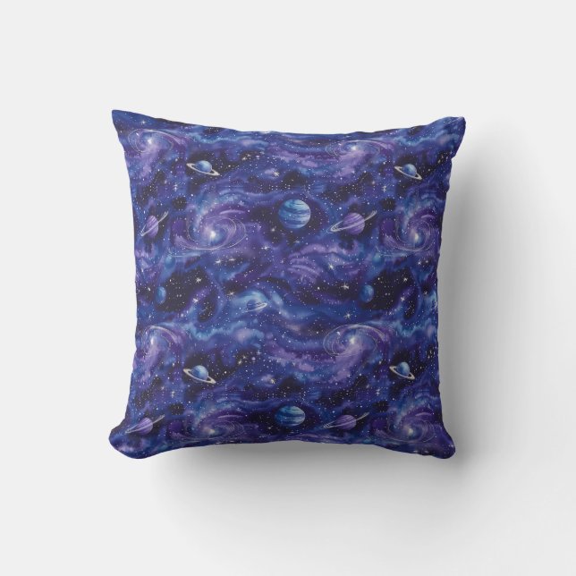 Space-themed pattern with stars and planets cushion (Front)