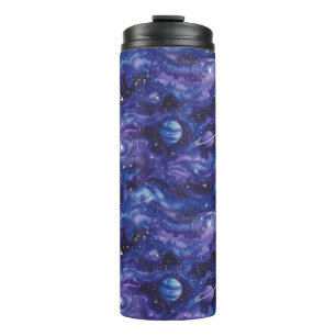 Space-themed pattern with stars and planets thermal tumbler