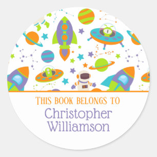 Space Themed This Book Belongs To Bookplate Classic Round Sticker
