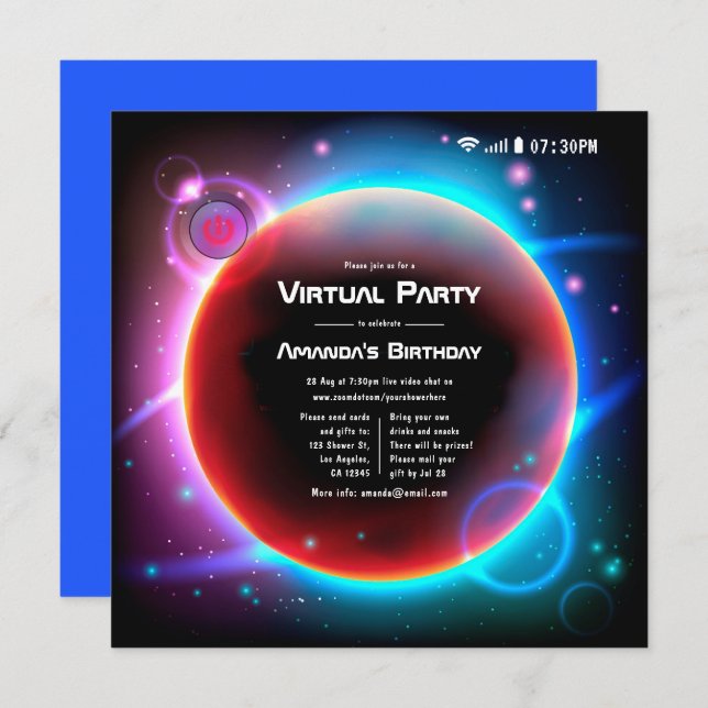 Space themed Virtual Birthday Party Invitation (Front/Back)