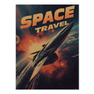 Space Travel Retro Futurism Poster