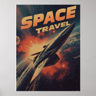 Space Travel Retro Futurism Poster