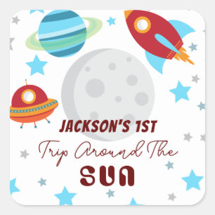 Space Trip Around the Sun 1st Birthday  Square Sticker