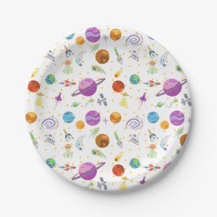 Space trip birthday paper plates