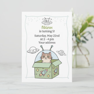 Space UFO Kids Birthday Party Invitation