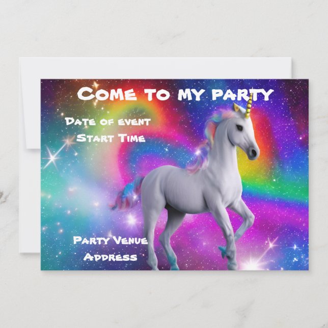 Space Unicorn Party Invitation (Front)