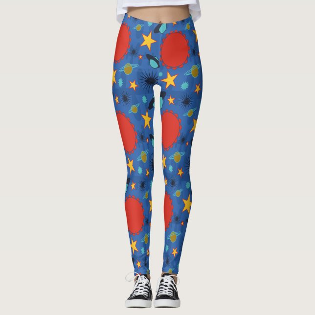 space universe galaxy planets satellites workouts leggings (Front)