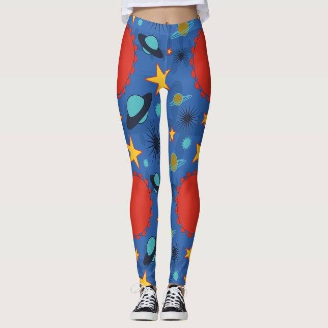 space universe galaxy planets satellites workouts leggings (Front)