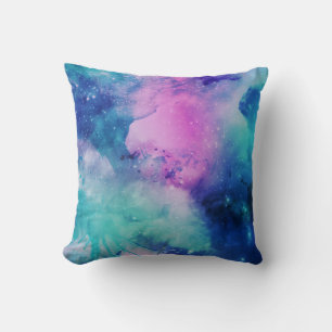 Space Universe Pink Blue Watercolor Star Nebula Cushion